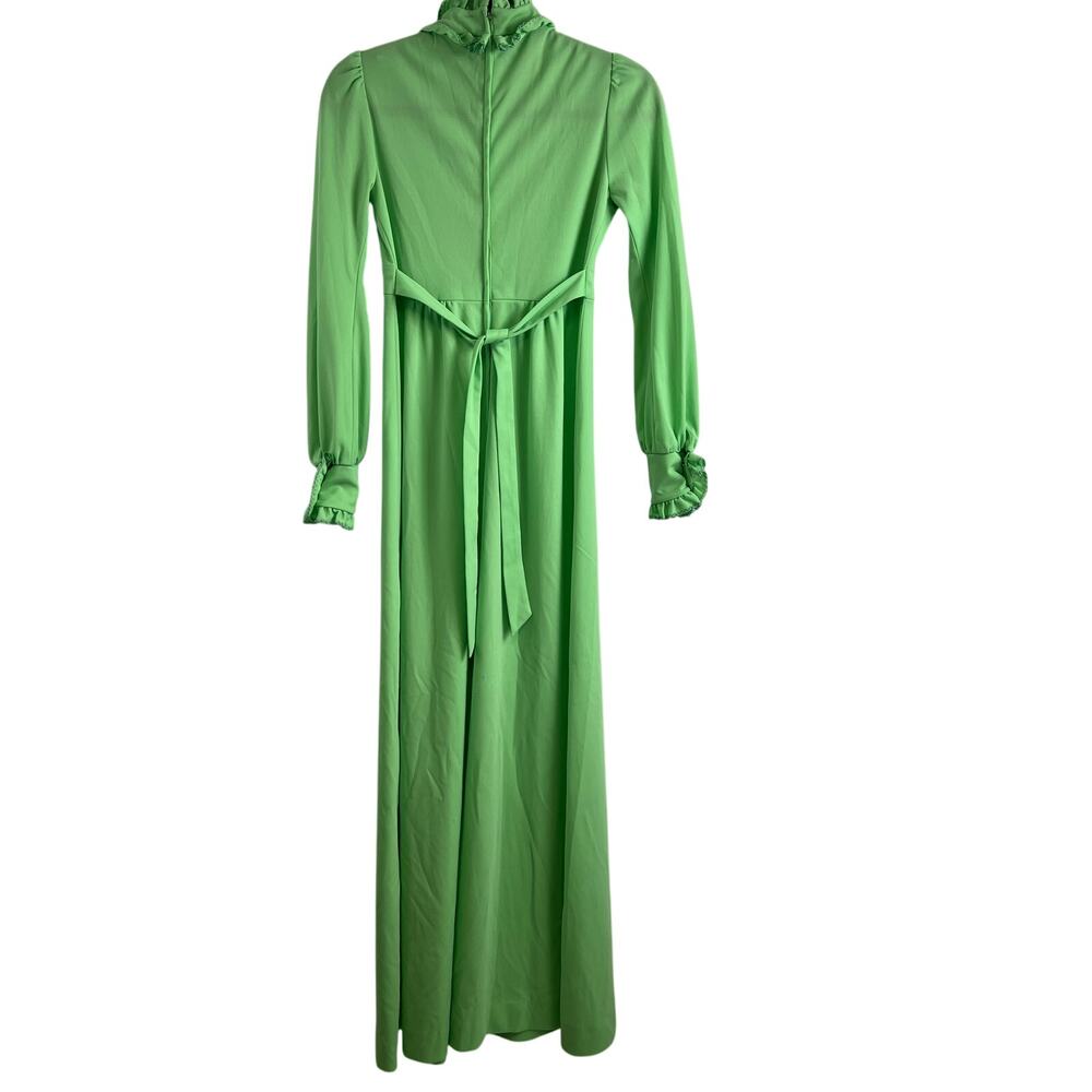 Vintage Prairie Green Ruffle 70s/ 80s Bridesmaid Maxi Dress Cottagecore Size XS - Picture 3 of 12